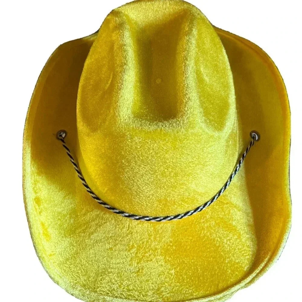 NEW Yellowstone Rancher Cowboy Hat Costume Yellow / Gold Velour- Adult OS - Picture 5 of 5